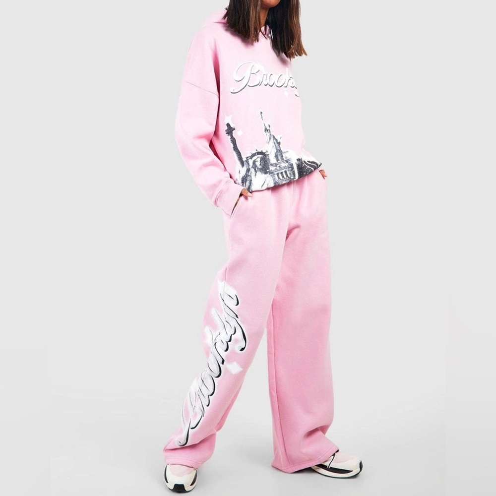 Boohoo Light Pink Graphic Hoodie set